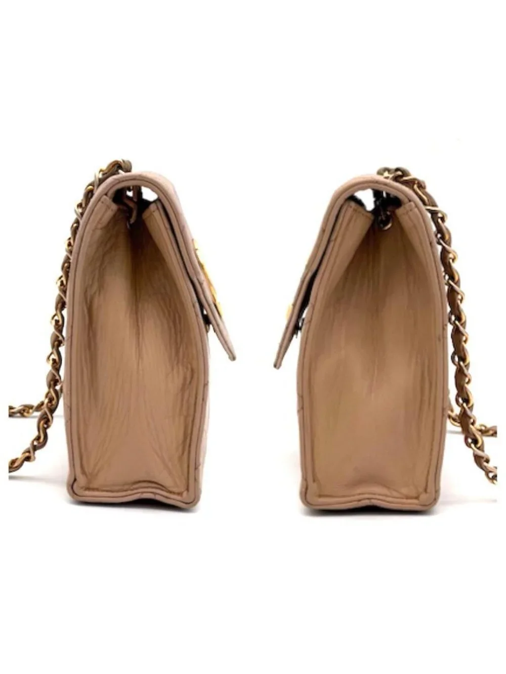 Chanel Quilted Jumbo CC Logo Flap Chain Shoulder Bag Beige